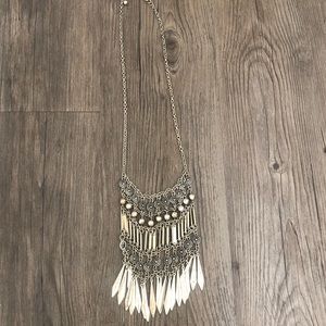 Boho Layered Brushed Silver Tribal Necklace